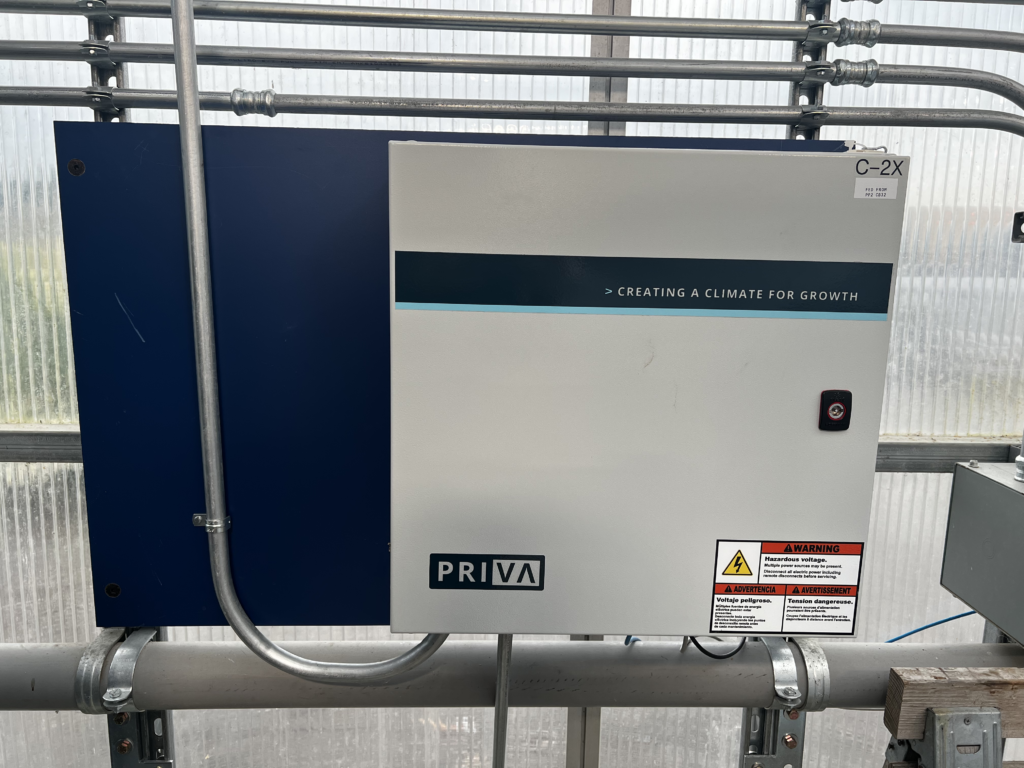 Priva control panel installed in a commercial greenhouse water and irrigation system