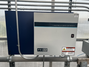 Priva control panel installed in a commercial greenhouse water and irrigation system